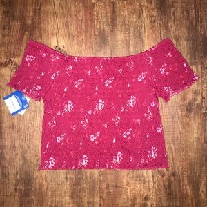 Maroon Floral Off-The Shoulder Scrunchy Crop Top